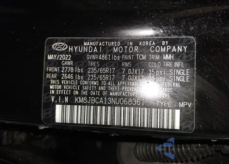 2022 Hyundai Tucson Hybrid Blue from USA, damaged, VIN KM8JBCA13NU068361